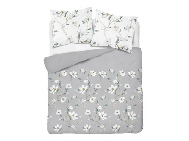 Pościel flanelowa 220x200+2/70x80 białe popielate piwonie