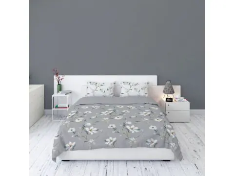 Pościel flanelowa 220x200+2/70x80 białe popielate piwonie