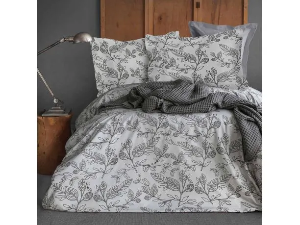 Pościel satynowa Love 220x200+2/70x80/ szare liście