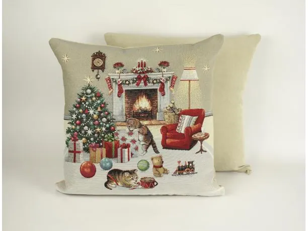 Poszewka świąteczna gobelinowa kotki, prezenty, choinka nr sw 275 SlodkieSny 45x45 cm gobelin