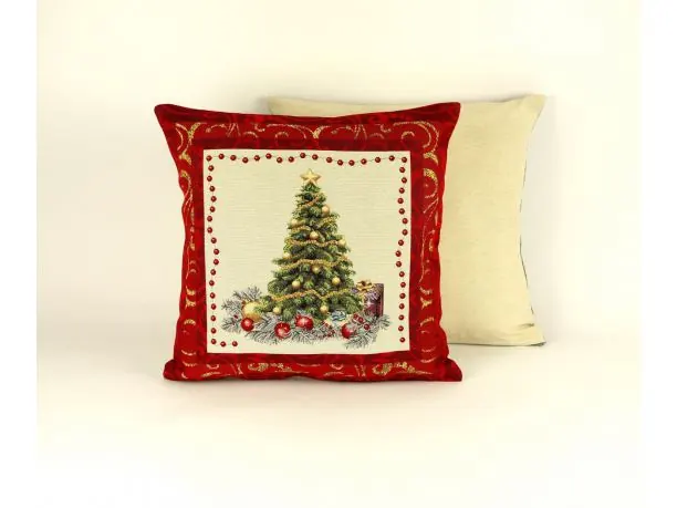 Poszewka świąteczna gobelinowa choinka w ramce czerwonej nr sw 206 SlodkieSny 45x45 cm gobelin