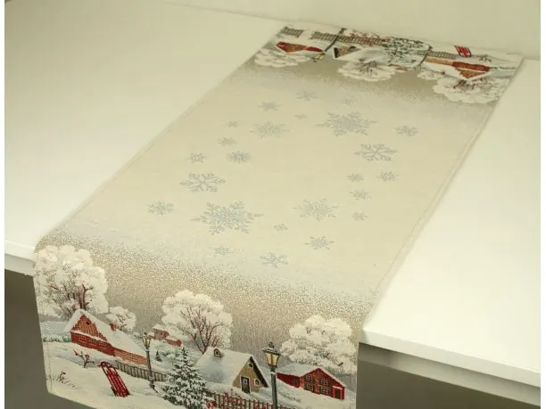 Bieżnik gobelinowy świąteczny 40x100 cm chatki, jeleń, sarenka zimą nr sw 287 SlodkieSny