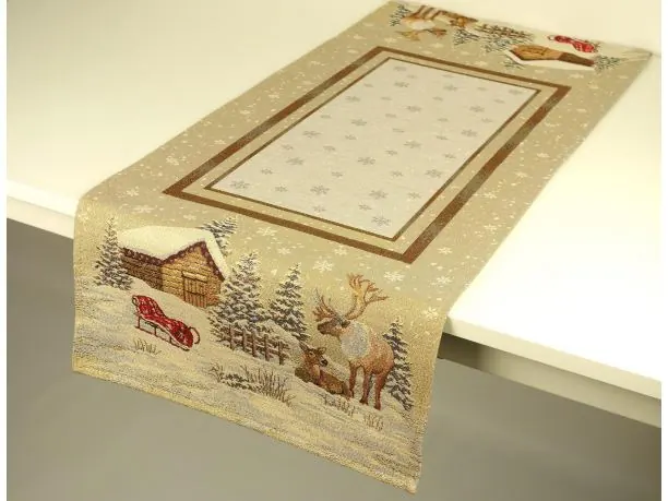 Bieżnik gobelinowy świąteczny 40x100 cm renifery zimą nr. 274 SlodkieSny