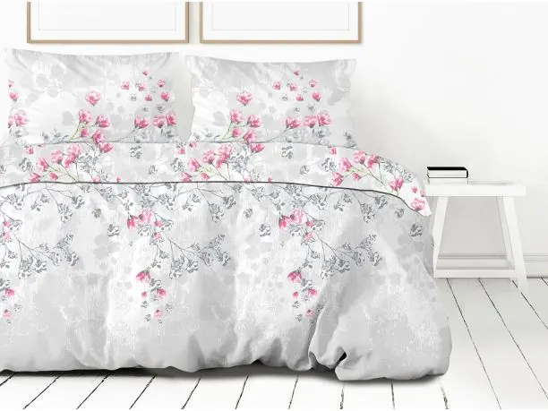 Pościel satynowa 220x200+2/70x80 kyoto gray frotex kwiatuszki