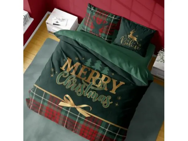 Pościel z bawełny świateczna 160x200 Merry Christmas zielono czerwona Holland holenderska