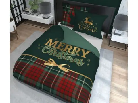 Pościel z bawełny świateczna 160x200 Merry Christmas zielono czerwona Holland holenderska