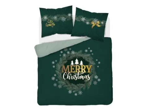 Pościel z bawełny świąteczna 160x200 Merry Christmas zielona Holland holenderska