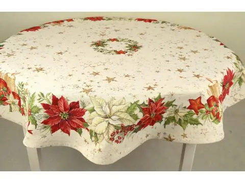 Obrus gobelinowy śr. 140 cm gwiazdy betlejemskie nr sw 294 SlodkieSny okrągły