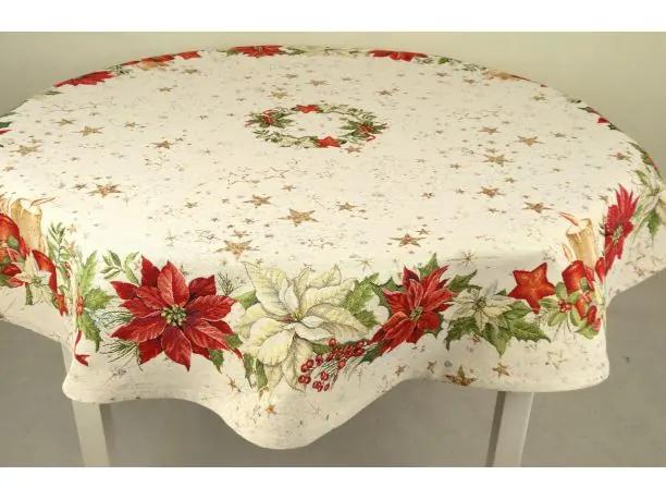 Obrus gobelinowy śr. 140 cm gwiazdy betlejemskie nr sw 294 SlodkieSny okrągły