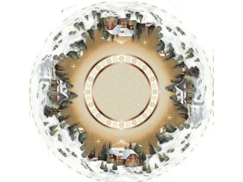 Obrus gobelinowy świąteczny śr. 140 cm beżowa świąteczna zima nr sw 228 SlodkieSny okrągły