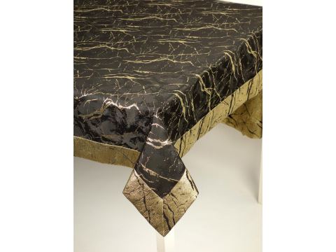 Obrus dekoracyjny 140x240 cm czarno złoty marmurek SlodkieSny  plamoodporny dwustronny
