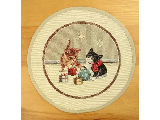 Serwetka gobelinowa świąteczna śr. 27 cm kotki z prezentami wz. 275 SlodkieSny okrągły