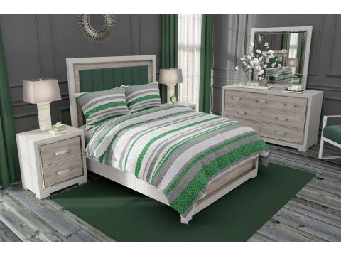 Pościel z bawełny 160x200 +2/70x80 Gobelin zielono szare pasy Gold Collection