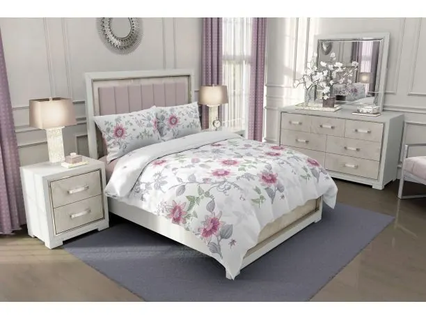 Pościel z bawełny 140x200 +1/70x80 Passiflora morelowe kwiatki Gold Collection