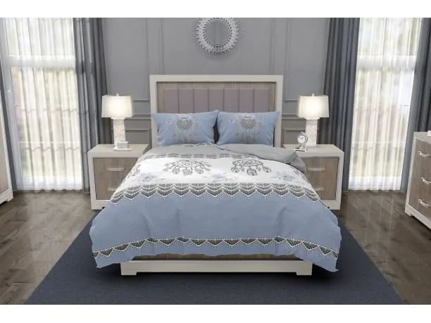 Pościel satynowa 160x200+2/70x80 Boho Silver collection łapacz snów niebieski