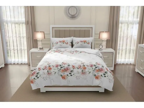 Pościel satynowa 160x200+2/70x80 Dalia Silver collection kwiaty