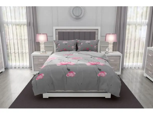 Pościel satynowa 160x200+2/70x80 Poppy Silver collection różowe kwiaty