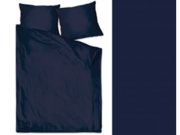 Pościel satynowa jednobarwna Denim 160x200 Bielbaw granatowa