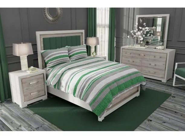 Pościel z bawełny 140x200 +1/70x80 Gobelin zielono szare pasy Gold Collection