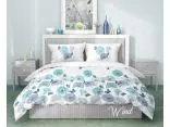 Pościel z bawełny 220x200 +2/70x80 Wind turkusowe motylki, dmuchawce Gold Collection