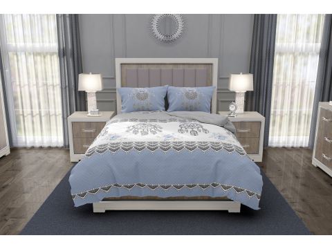 Pościel satynowa 220x200+2/70x80 Boho Silver collection łapacz snów niebieski
