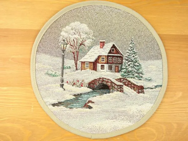 Serwetka gobelinowa świąteczna śr. 23 cm zima wz. 287 SlodkieSny okrągły