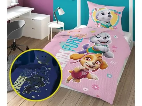 Pościel z bawełny dla dzieci 140x200+70x80 friends furrever psi patrol różowa fluo 24