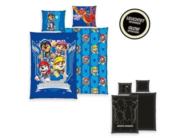 Pościel z bawełny dla dzieci 140x200+70x80 rescue knights psi patrol niebieska fluo 25