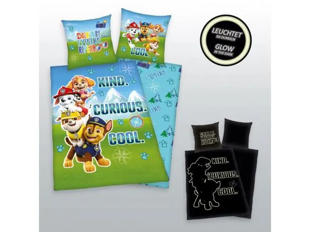 Pościel z bawełny dla dzieci 140x200+70x80 kind. curious. cool. psi patrol niebieska fluo 26