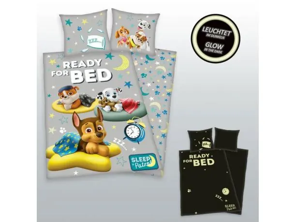 Pościel z bawełny dla dzieci 160x200+70x80 ready for bed psi patrol szara fluo 23