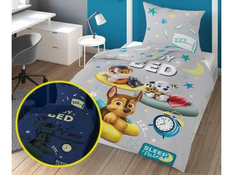 Pościel z bawełny dla dzieci 160x200+70x80 ready for bed  psi patrol szara fluo 23