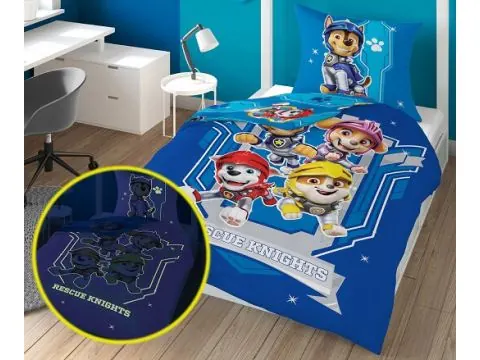 Pościel z bawełny dla dzieci 160x200+70x80 rescue knights psi patrol niebieska fluo 25