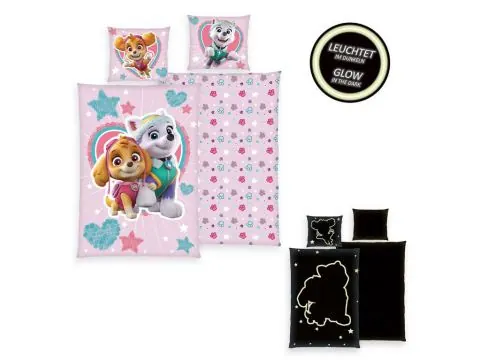 Pościel z bawełny dla dzieci 160x200+70x80 psi patrol różowa fluo 28