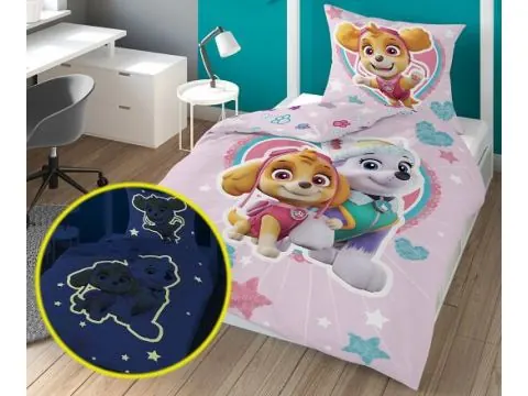 Pościel z bawełny dla dzieci 160x200+70x80 psi patrol różowa fluo 28