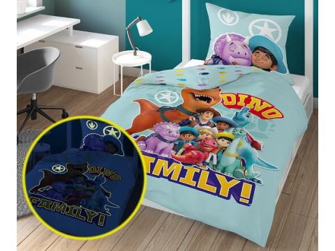 Pościel z bawełny dla dzieci 160x200+70x80 dino family  fluo 01