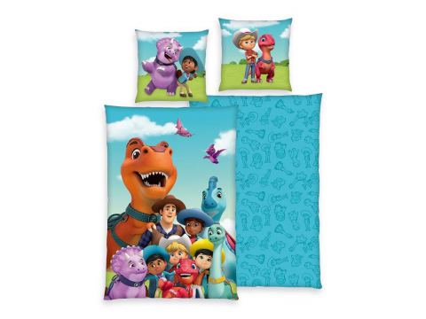 Pościel z bawełny dla dzieci 160x200+70x80 dino family  fluo 01