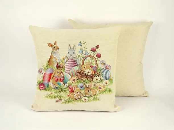 Poszewka wielkanocna gobelinowa zajączki na łące wz. 309 SlodkieSny 45x45 cm