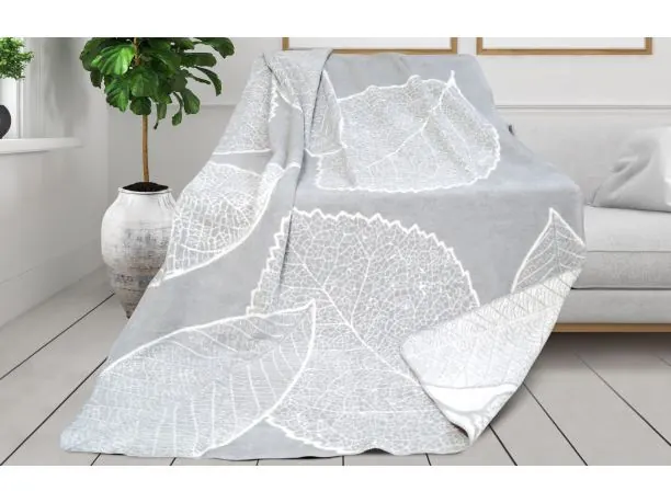 Koc glamour 150x200 bohema szare liście