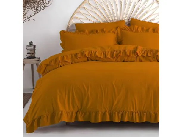 Pościel z bawełny 160x200+2/70x80 z falbanką Sudan brown Limasso w pudełku bez prasowania Exclusive