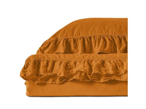 Pościel z bawełny 160x200+2/70x80 z falbanką Sudan brown Limasso w pudełku bez prasowania  Exclusive