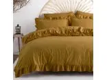 Pościel z bawełny 160x200+2/70x80 z falbanką Ecru olivie Limasso w pudełku bez prasowania Exclusive