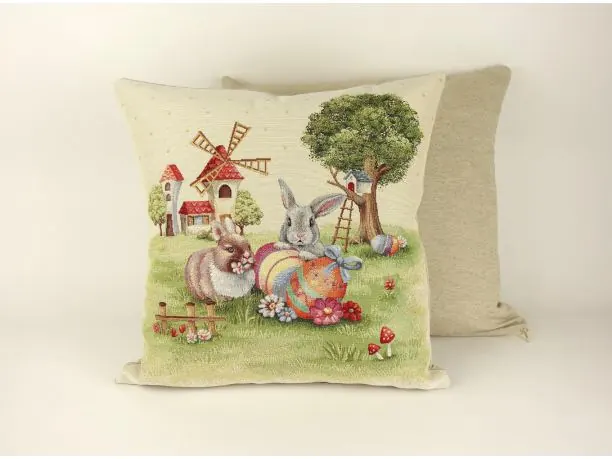 Poszewka wielkanocna gobelinowa zajączki, wiatrak wz. 307 SlodkieSny 45x45 cm