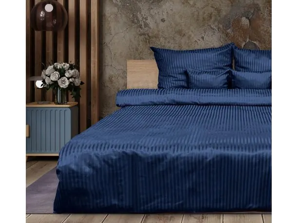 Pościel 160x200 +2/70x80 adamaszkowa granatowa pasek 1 cm matex adamaszek