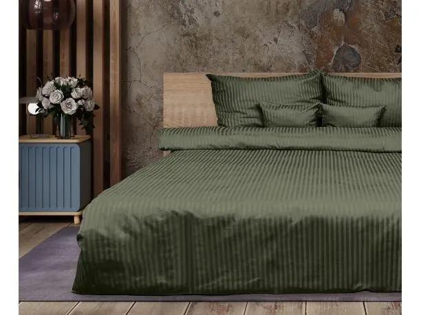 Pościel 160x200 +2/70x80 adamaszkowa ciemnozielona pasek 1 cm matex adamaszek