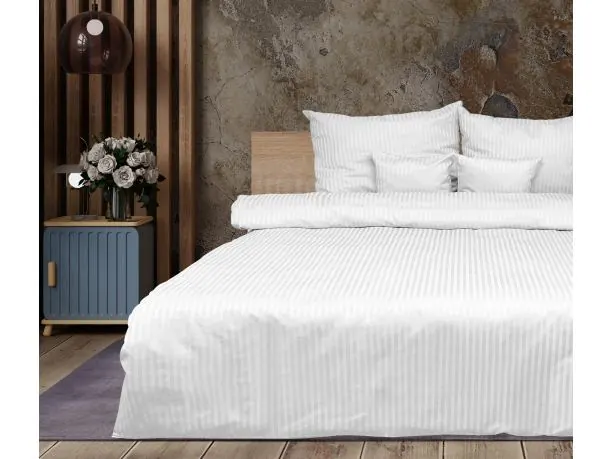 Pościel 220x200 +2/70x80 adamaszkowa biały pasek 1 cm matex adamaszek