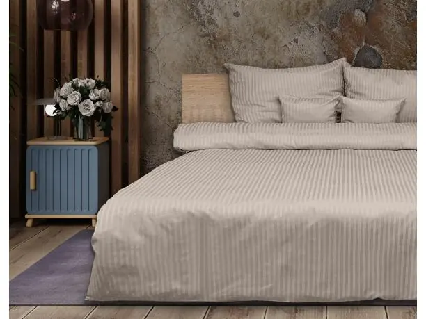 Pościel 220x200 +2/70x80 adamaszkowa beżowa pasek 1 cm matex adamaszek