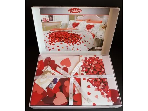 Pościel bawełniana 4 el. Juana Red 200x220 - na prezent - ślub