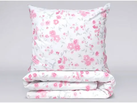 Pościel satynowa 160x200 +2/ 70x80 Britania Greno Gold Line różowe kwiatuszki