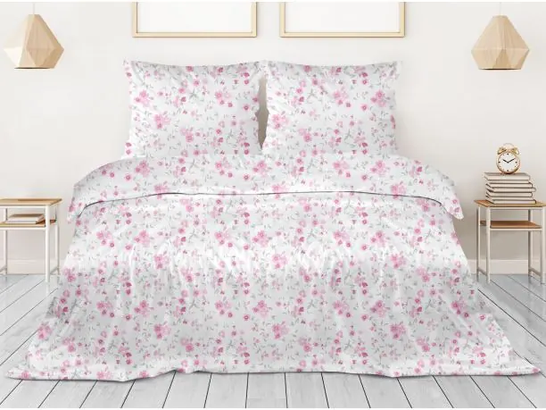 Pościel satynowa 220x200 +2/ 70x80 Britania Greno Gold Line różowe kwiatuszki