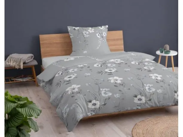 Pościel z bawełny 140x200 +1/70x80 szara łączka wz.4850 b detexpol